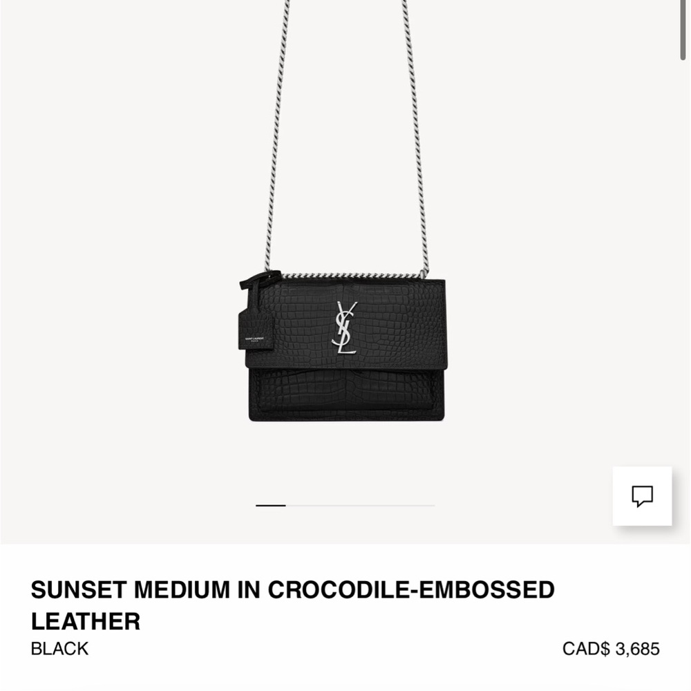 Yves Saint Laurent Black Croc-Embossed Shoulder Bag - Picture 2 of 13